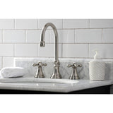 Governor Two-Handle 3-Hole Deck Mount Widespread Bathroom Faucet with Brass Pop-Up