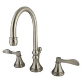 NuFrench Two-Handle 3-Hole Deck Mount Widespread Bathroom Faucet with Brass Pop-Up