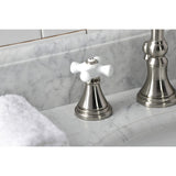 Governor Two-Handle 3-Hole Deck Mount Widespread Bathroom Faucet with Brass Pop-Up