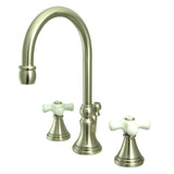 Governor Two-Handle 3-Hole Deck Mount Widespread Bathroom Faucet with Brass Pop-Up