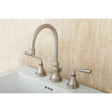Silver Sage Two-Handle 3-Hole Deck Mount Widespread Bathroom Faucet with Brass Pop-Up