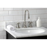 Millennium Two-Handle 3-Hole Deck Mount Widespread Bathroom Faucet with Brass Pop-Up