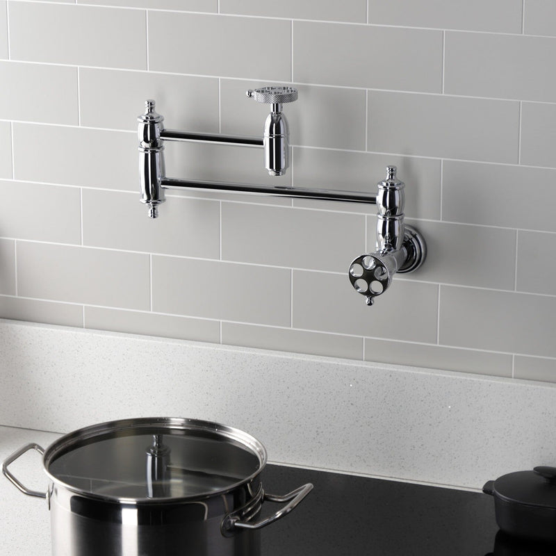 Webb Two-Handle 1-Hole Wall Mount Pot Filler Faucet with Knurled Handle