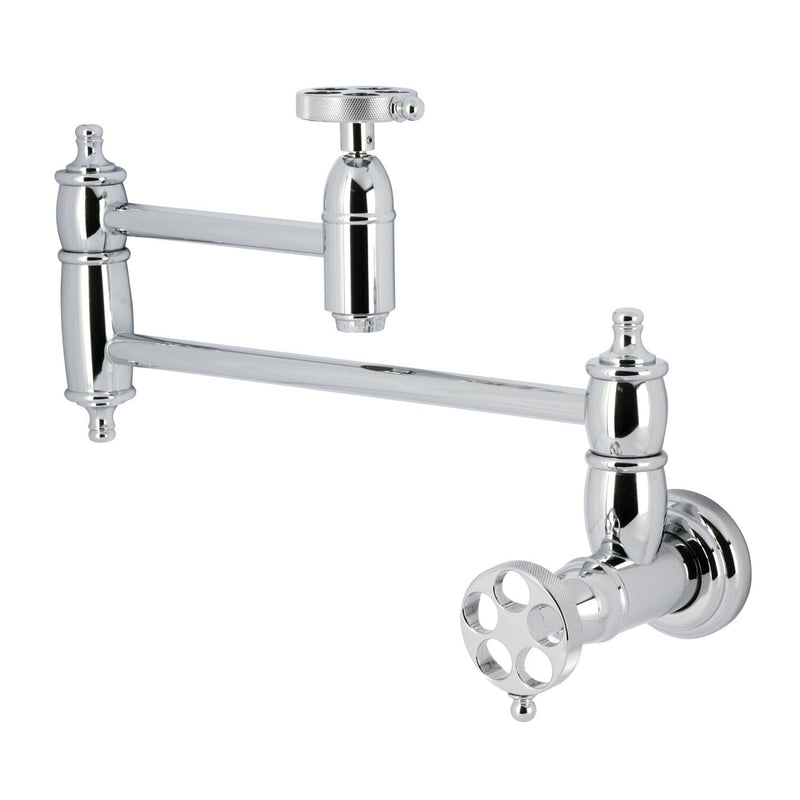 Wendell Two-Handle 1-Hole Wall Mount Pot Filler Faucet with Knurled Handle