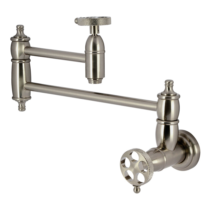 Webb Two-Handle 1-Hole Wall Mount Pot Filler Faucet with Knurled Handle