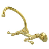 Kingston Double-Handle 2-Hole Wall-Mount Bridge Kitchen Faucet