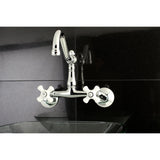 Vintage Double-Handle 2-Hole Wall-Mount Bridge Kitchen Faucet