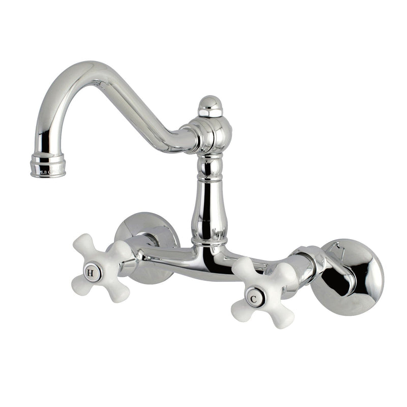 Vintage Double-Handle 2-Hole Wall-Mount Bridge Kitchen Faucet