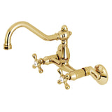 Vintage Double-Handle 2-Hole Wall-Mount Bridge Kitchen Faucet