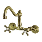 Vintage Double-Handle 2-Hole Wall-Mount Bridge Kitchen Faucet