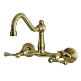 Vintage Double-Handle 2-Hole Wall-Mount Bridge Kitchen Faucet