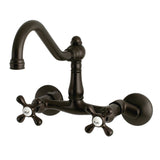 Vintage Double-Handle 2-Hole Wall-Mount Bridge Kitchen Faucet