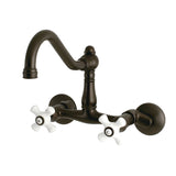 Vintage Double-Handle 2-Hole Wall-Mount Bridge Kitchen Faucet
