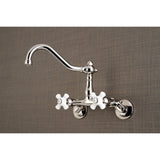Vintage Double-Handle 2-Hole Wall-Mount Bridge Kitchen Faucet
