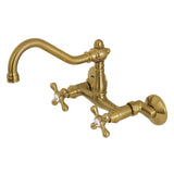 Vintage Double-Handle 2-Hole Wall-Mount Bridge Kitchen Faucet