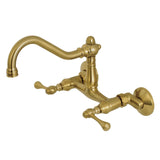 Vintage Double-Handle 2-Hole Wall-Mount Bridge Kitchen Faucet