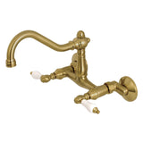 Vintage Double-Handle 2-Hole Wall-Mount Bridge Kitchen Faucet