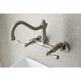 Vintage Double-Handle 2-Hole Wall-Mount Bridge Kitchen Faucet