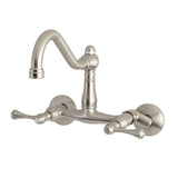 Vintage Double-Handle 2-Hole Wall-Mount Bridge Kitchen Faucet