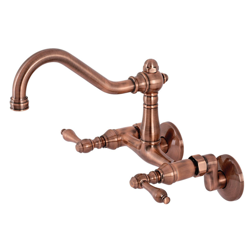 Vintage Double-Handle 2-Hole Wall-Mount Bridge Kitchen Faucet