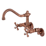 Vintage Double-Handle 2-Hole Wall-Mount Bridge Kitchen Faucet