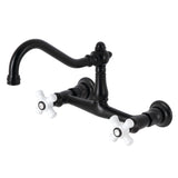 Vintage Double-Handle 2-Hole Wall Mount Bathroom Faucet