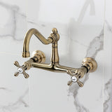 Vintage Double-Handle 2-Hole Wall Mount Bathroom Faucet