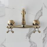 Vintage Double-Handle 2-Hole Wall Mount Bathroom Faucet