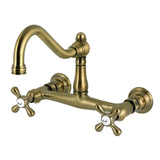 Vintage Double-Handle 2-Hole Wall Mount Bathroom Faucet