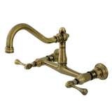 Vintage Double-Handle 2-Hole Wall Mount Bathroom Faucet