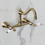 Vintage Double-Handle 2-Hole Wall Mount Bathroom Faucet