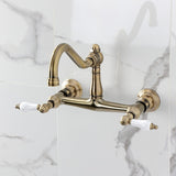 Vintage Double-Handle 2-Hole Wall Mount Bathroom Faucet
