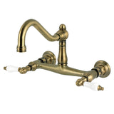 Vintage Double-Handle 2-Hole Wall Mount Bathroom Faucet