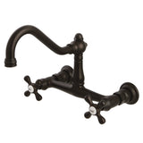 Vintage Double-Handle 2-Hole Wall Mount Bathroom Faucet