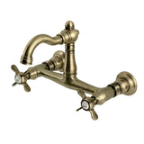 Vintage Double-Handle 2-Hole Wall-Mount Bridge Kitchen Faucet