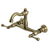 Vintage Double-Handle 2-Hole Wall-Mount Bridge Kitchen Faucet
