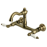 Vintage Double-Handle 2-Hole Wall-Mount Bridge Kitchen Faucet