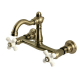 Vintage Double-Handle 2-Hole Wall-Mount Bridge Kitchen Faucet