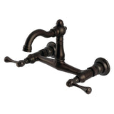 Vintage Double-Handle 2-Hole Wall-Mount Bridge Kitchen Faucet