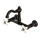 Vintage Double-Handle 2-Hole Wall-Mount Bridge Kitchen Faucet