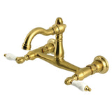 Vintage Double-Handle 2-Hole Wall-Mount Bridge Kitchen Faucet