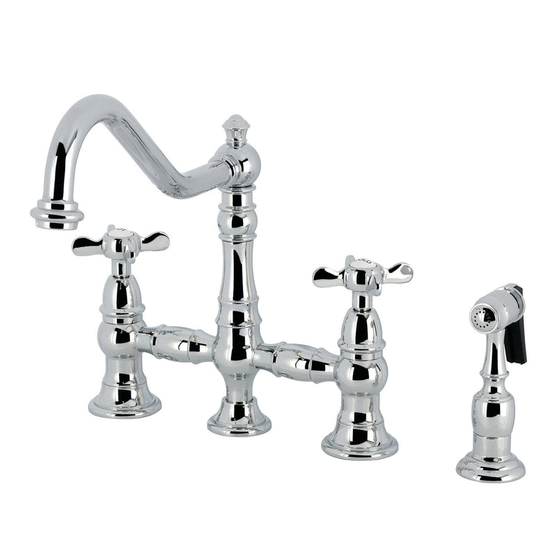 Essex Two-Handle 4-Hole Deck Mount Bridge Kitchen Faucet with Brass Side Sprayer