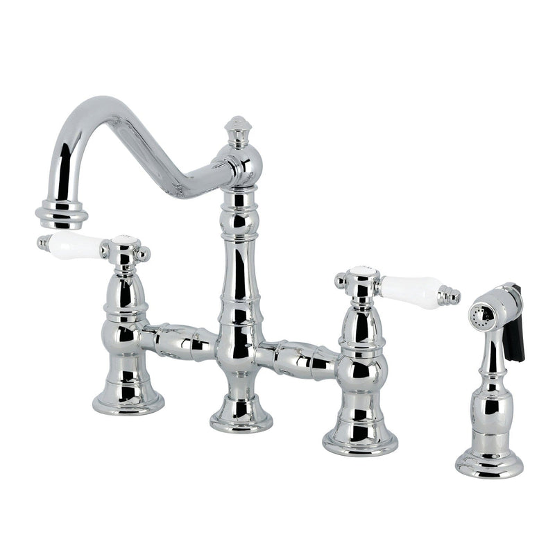 Bel-Air Two-Handle 4-Hole Deck Mount Bridge Kitchen Faucet with Brass Side Sprayer