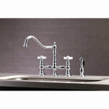 Restoration Two-Handle 4-Hole Deck Mount Bridge Kitchen Faucet with Brass Side Sprayer