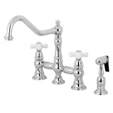 Restoration Two-Handle 4-Hole Deck Mount Bridge Kitchen Faucet with Brass Side Sprayer