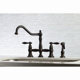 Restoration Two-Handle 4-Hole Deck Mount Bridge Kitchen Faucet with Brass Side Sprayer