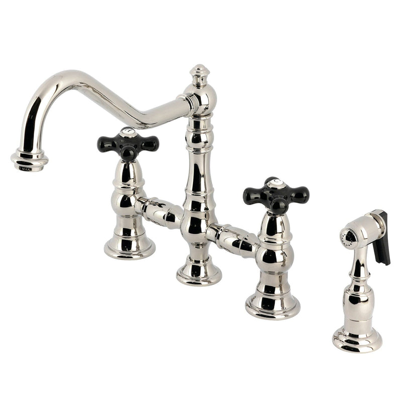 Duchess Two-Handle 4-Hole Deck Mount Bridge Kitchen Faucet with Brass Side Sprayer