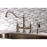 Restoration Two-Handle 4-Hole Deck Mount Bridge Kitchen Faucet with Brass Side Sprayer