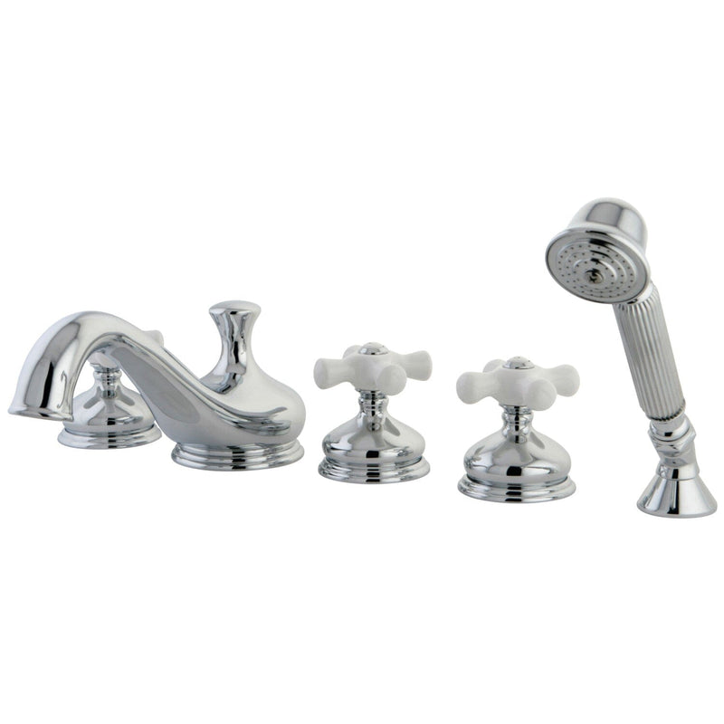 Three-Handle 5-Hole Deck Mount Roman Tub Faucet with Hand Shower