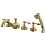 Restoration Three-Handle 5-Hole Deck Mount Roman Tub Faucet with Hand Shower